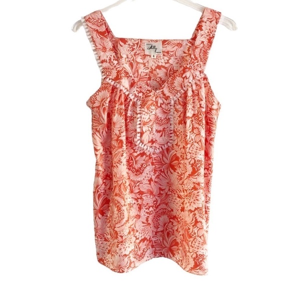 Milly Of New York Silk V-neck Fringe Trim Orange Floral Sleeveless Tank Size 6 - Picture 14 of 14